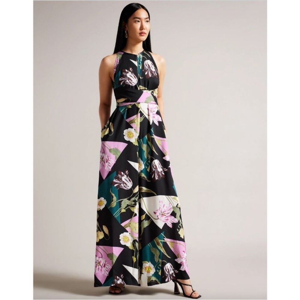Ted Baker Maudee Printed Halter Neck Wide Leg Floral Jumpsuit Viscose - Picture 1 of 16